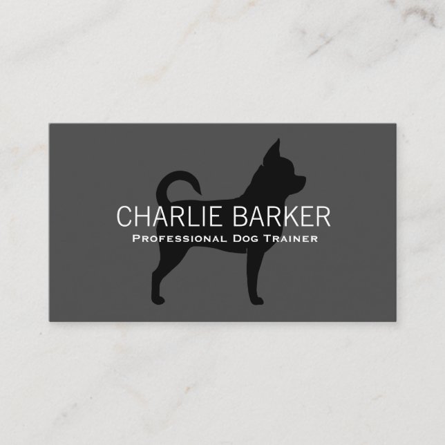 Chihuahua Silhouette Black on Grey Business Card (Front)