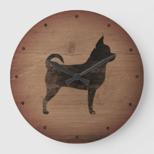 Chihuahua Silhouette Rustic Style Large Clock