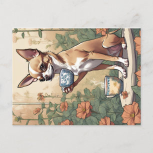 Chihuahua Sipping Tea in the Garden Postcard
