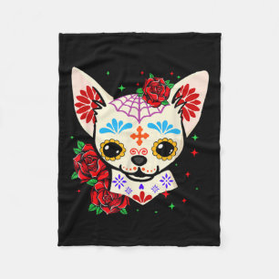 Chihuahua Skulls Day Of The Dead Sugar Skull Dog Fleece Blanket