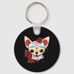 Chihuahua Skulls Day Of The Dead Sugar Skull Dog Key Ring