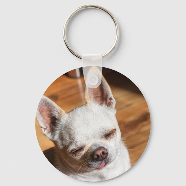 Chihuahua sleepy squint relaxed tongue out Photo Key Ring (Front)