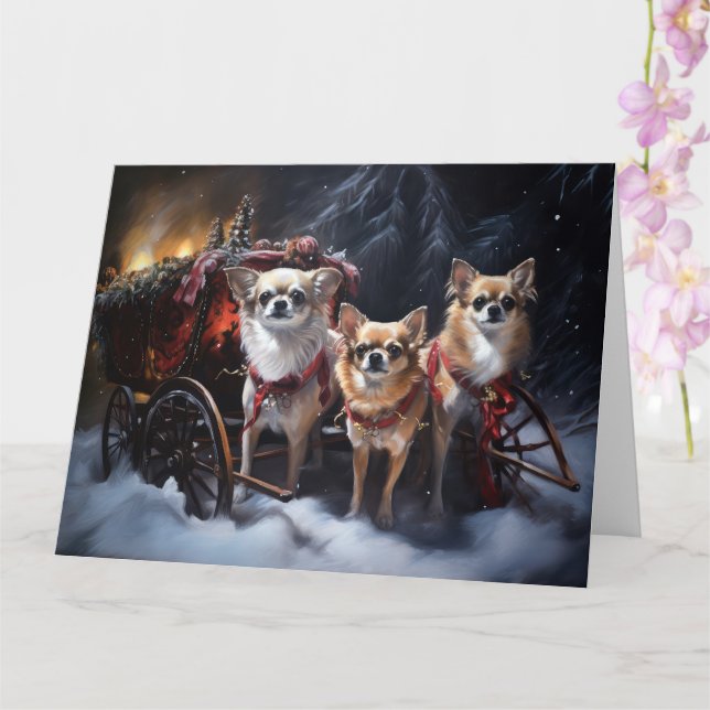 Chihuahua Snowy Sleigh Christmas Decor   Card (Orchid)