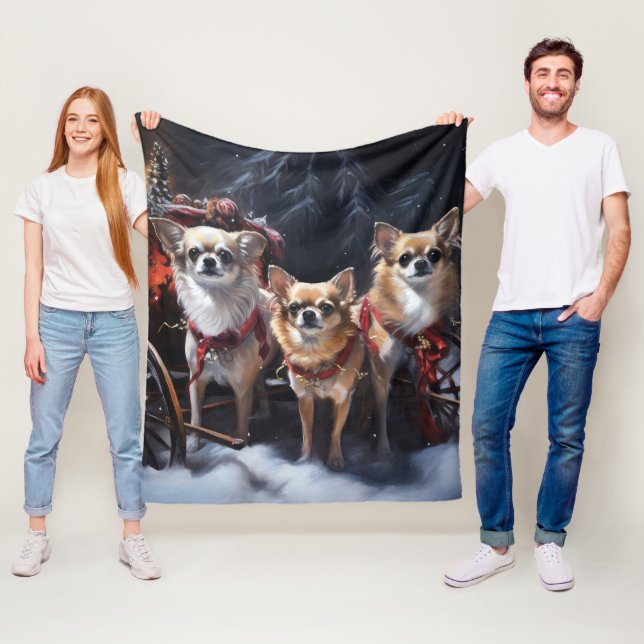 Chihuahua Snowy Sleigh Christmas Decor  Fleece Blanket (In Situ)