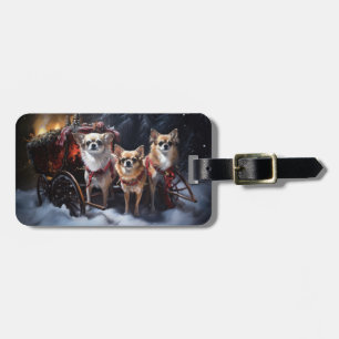 Chihuahua Snowy Sleigh Christmas Decor Luggage Tag