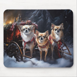 Chihuahua Snowy Sleigh Christmas Decor Mouse Mat