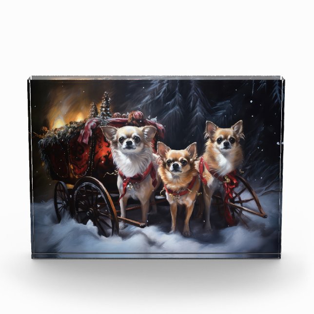 Chihuahua Snowy Sleigh Christmas Decor   Photo Block (Front)