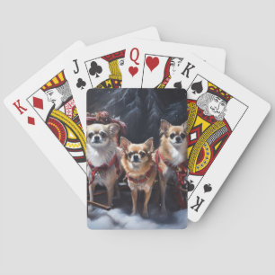 Chihuahua Snowy Sleigh Christmas Decor Playing Cards