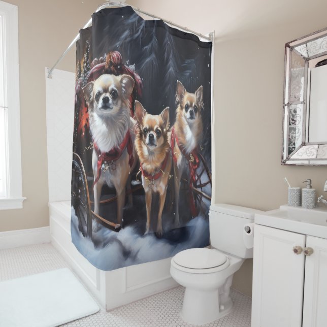 Chihuahua Snowy Sleigh Christmas Decor   Shower Curtain (In Situ)