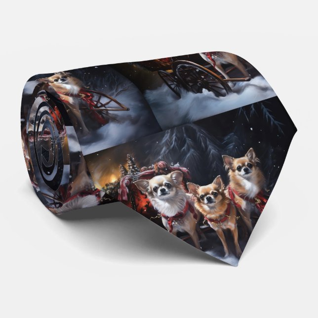 Chihuahua Snowy Sleigh Christmas Decor  Tie (Rolled)