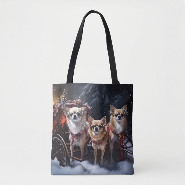 Chihuahua Snowy Sleigh Christmas Decor   Tote Bag (Front)