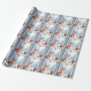 Chihuahua Snowy Windowsill Holiday Christmas Art Wrapping Paper