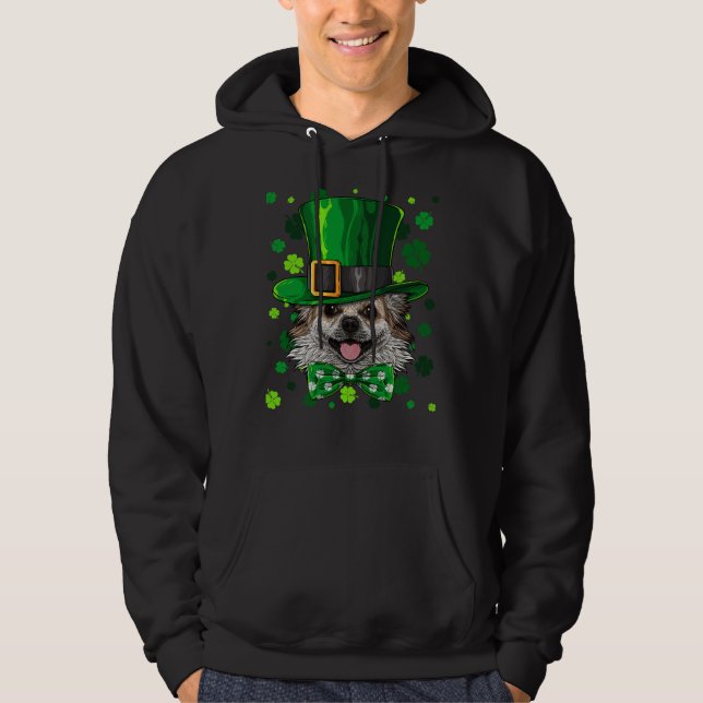 Chihuahua St Patricks Day Dog Leprechaun Hat Shamr Hoodie (Front)