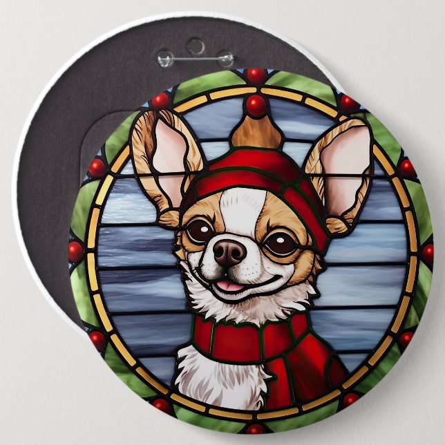 Chihuahua Stained Glass Christmas 6 Cm Round Badge (Front & Back)