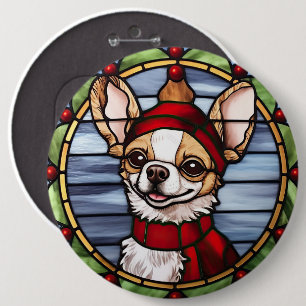 Chihuahua Stained Glass Christmas 6 Cm Round Badge
