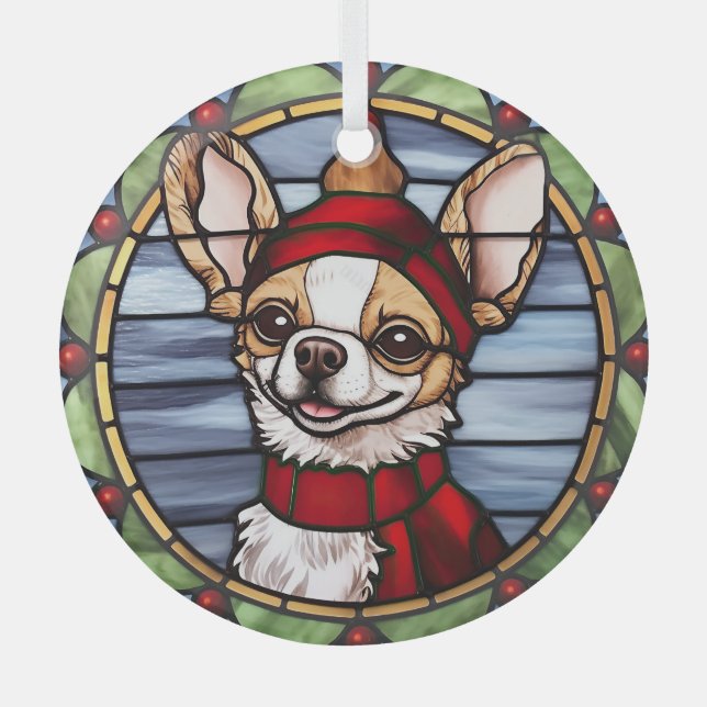 Chihuahua Stained Glass Christmas Glass Tree Decoration (Front)