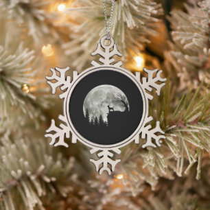 Chihuahua Standing On Mountain Moonlight Halloween Snowflake Pewter Christmas Ornament
