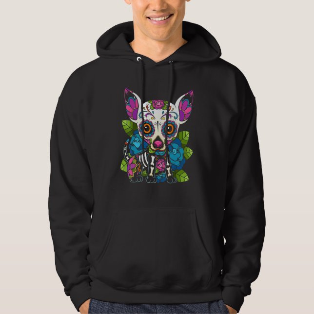 Chihuahua Sugar Skull Mexico Dog Calavera Dia De L Hoodie (Front)