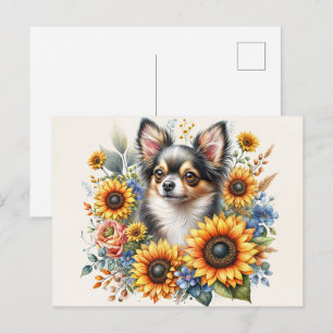 Chihuahua Sunflower Postcard Cute Floral Dog Art