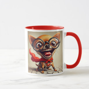 Chihuahua super hero with cape and funny glasses mug