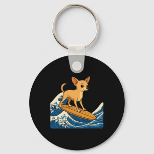 Chihuahua Surfing Japanese Wave _2 Key Ring