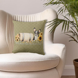 Chihuahua Tri-colour Floral Throw Pillow