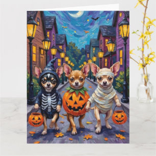 Chihuahua Trick-or-Treating in Halloween Costumes Card