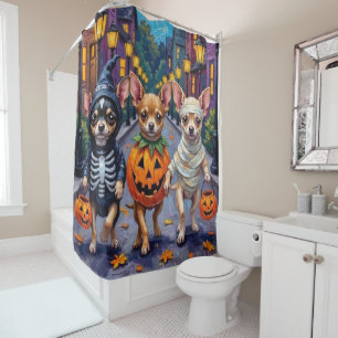 Chihuahua Trick-or-Treating in Halloween Costumes Shower Curtain
