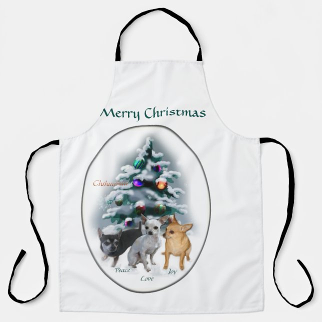 Chihuahua Trio Christmas Apron (Front)
