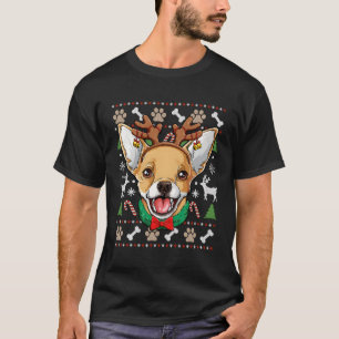 Chihuahua Ugly Christmas Reindeer Antlers Xmas Gir T-Shirt