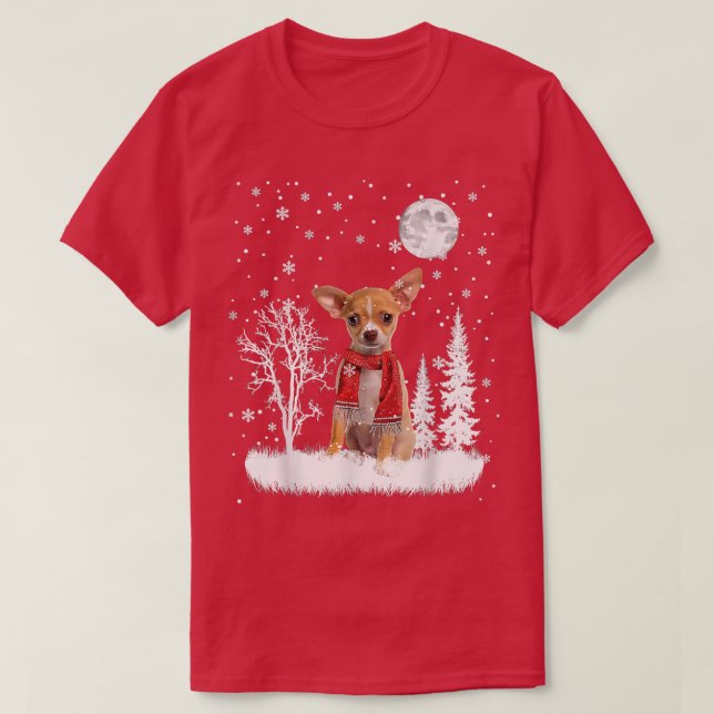 Chihuahua Under Moonlight Snow Christmas Pajama  T-Shirt (Design Front)