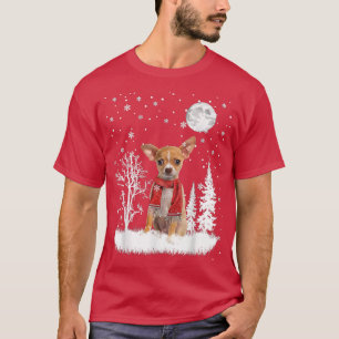 Chihuahua Under Moonlight Snow Christmas Pajama T-Shirt