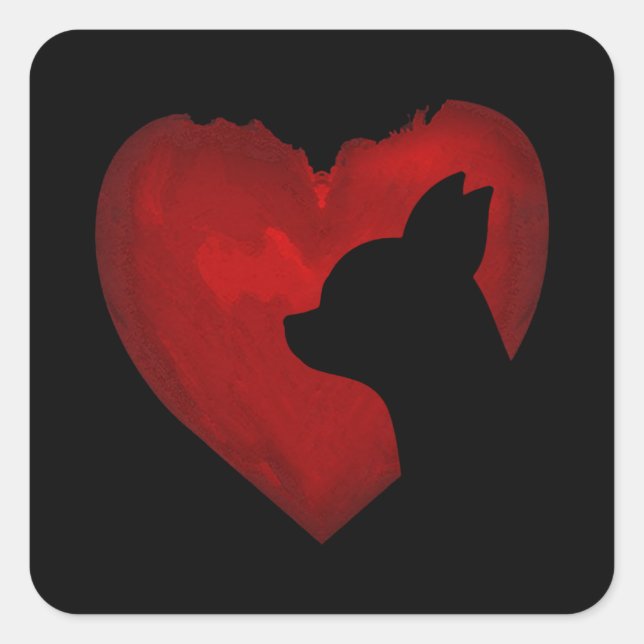Chihuahua Valentine With Red Heart Painting Gifts Square Sticker (Front)