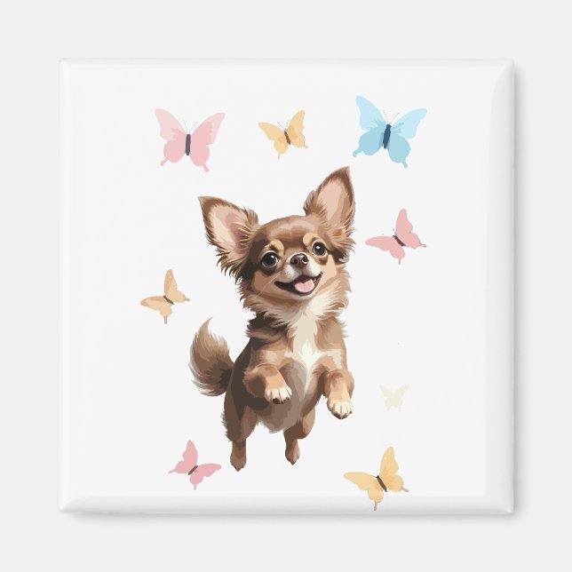 Chihuahua Vector Painting Adorable Fun Animal Play Magnet (Front)