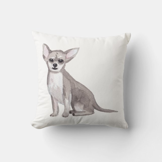 Chihuahua Water Colour Art Painting Cushion (Front)