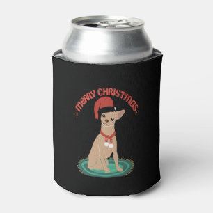 Chihuahua wearing a santa hat can cooler