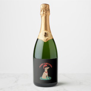 Chihuahua wearing a santa hat   sparkling wine label