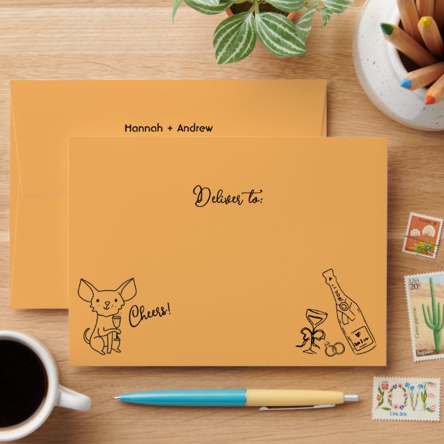 Chihuahua Wedding Hand Drawn Doodle Envelope (Desk)