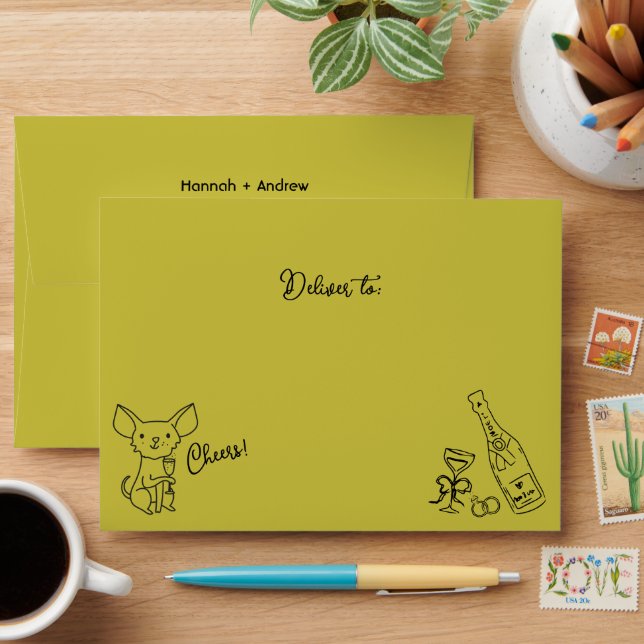 Chihuahua Wedding Hand Drawn Doodle Envelope (Desk)