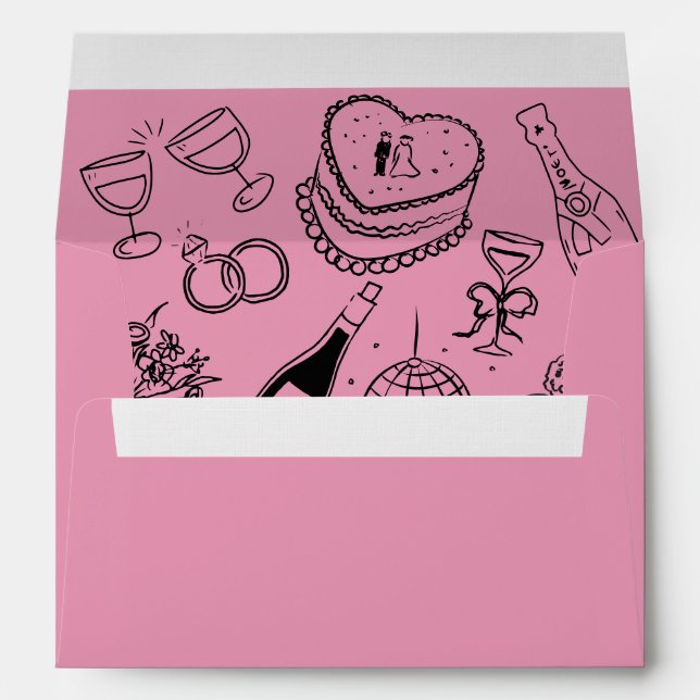 Chihuahua Wedding Hand Drawn Doodle Pink Envelope (Back (Bottom))