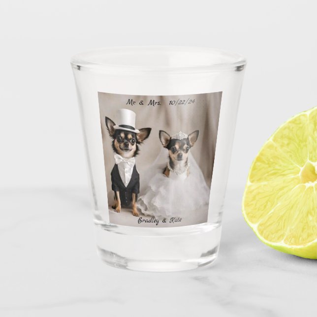 Chihuahua Wedding Shot Glass (Front)