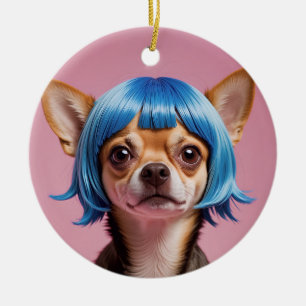 Chihuahua wig ceramic tree decoration