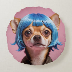 Chihuahua wig round cushion