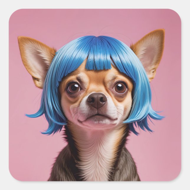 Chihuahua wig square sticker (Front)