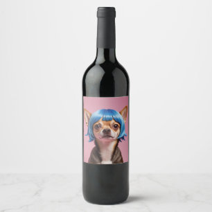 Chihuahua wig wine label