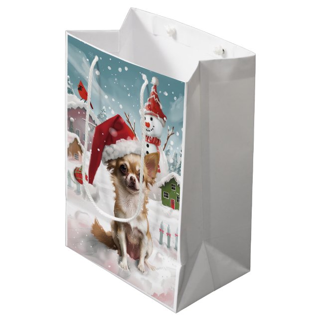 Chihuahua Winter Wonderland Christmas Joy Medium Gift Bag (Front Angled)