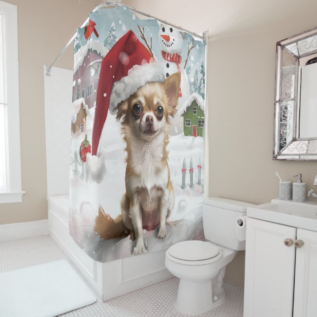 Chihuahua Winter Wonderland Christmas Joy Shower Curtain (In Situ)