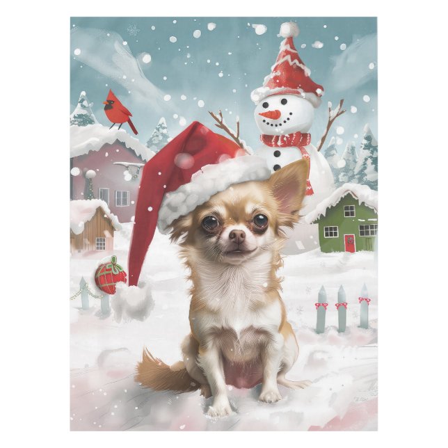 Chihuahua Winter Wonderland Christmas Joy Tablecloth (Front)
