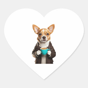 chihuahua with a cup coffee heart sticker