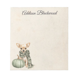 Chihuahua with a Green Pumpkin Fall Personalised Notepad